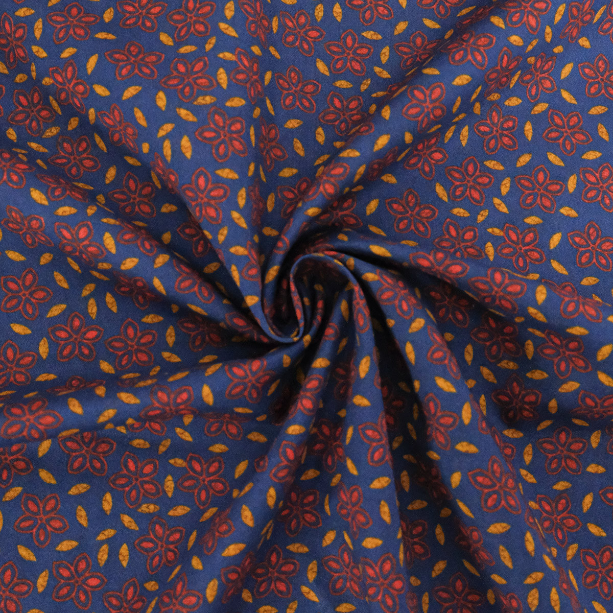 Blue and Saffron "Indian Vibes" Printed Cotton Scarf - Maison Klem